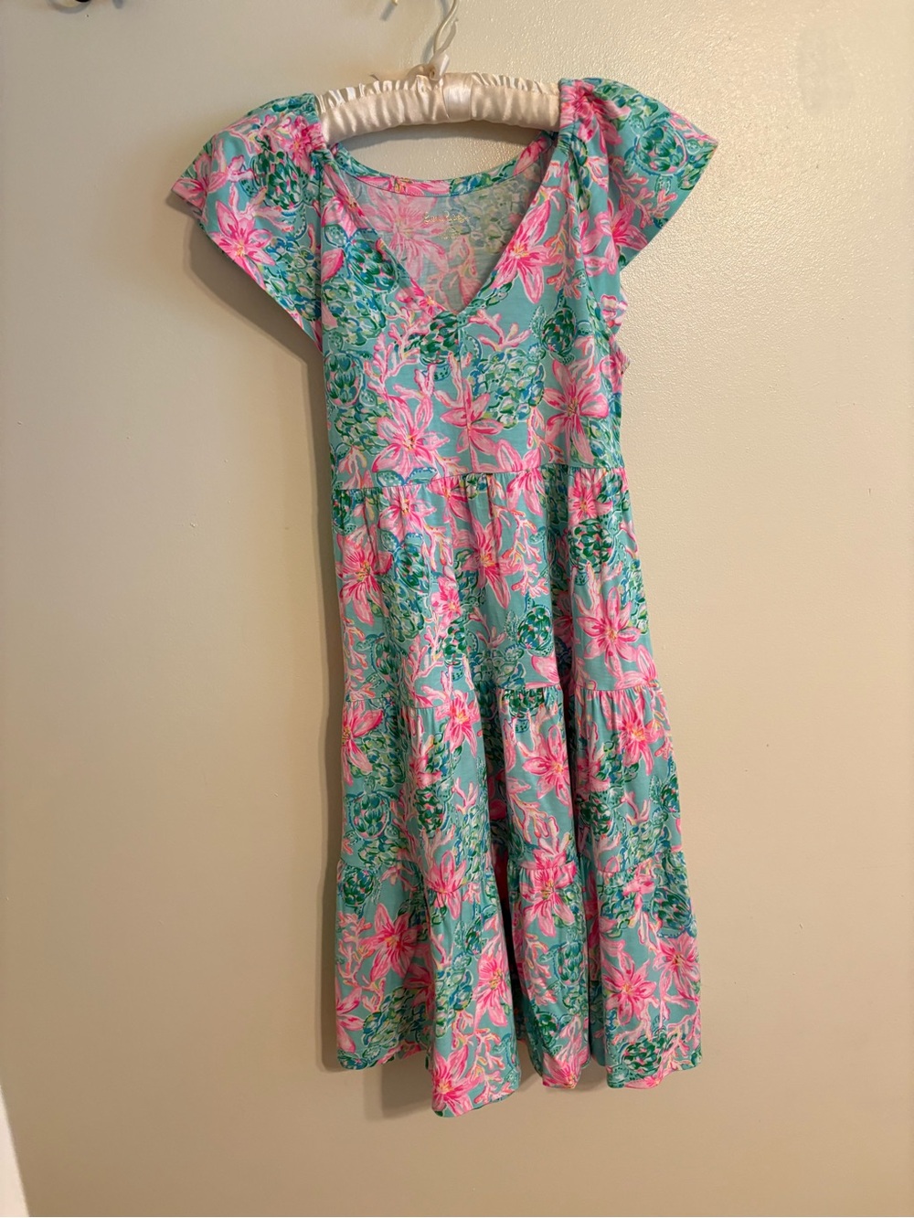 Lilly Pulitzer Mint Green Floral Pink Cap-Sleeve Dress